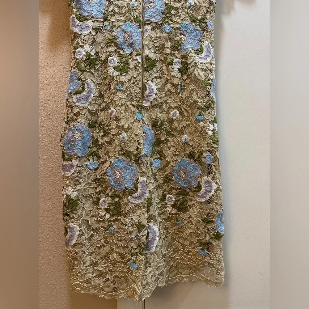 Calvin Klein Womens  Beige Floral Embroidered Lace Dress- US 6 - Picture 6 of 7
